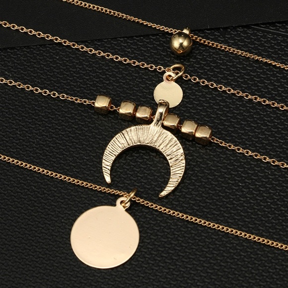 3/$30 Gold Moon Pendant Layered Necklace - Picture 3 of 10